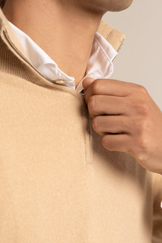 Vicuña Half Zip Funnel Sweater | Champagne