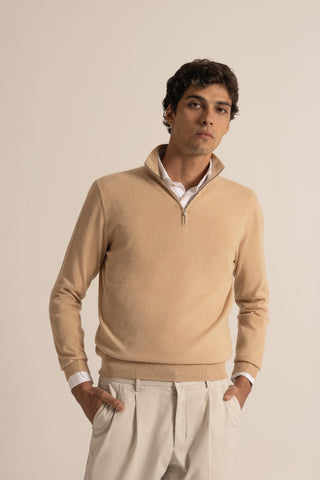Vicuña Half Zip Funnel Sweater | Champagne