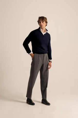 Vicuña Half Zip Funnel Sweater | Navy Blue