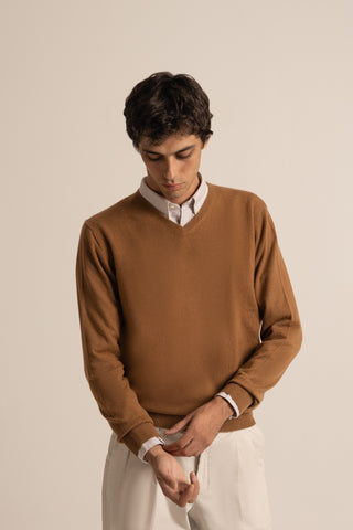 Vicuña V-Neck Sweater | Natural