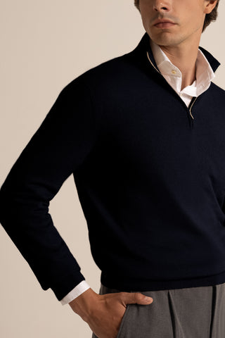 Vicuña Half Zip Funnel Sweater | Navy Blue