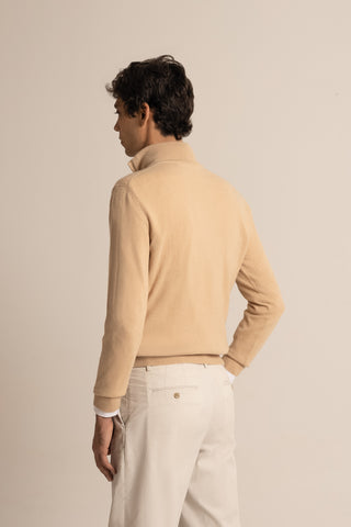 Vicuña Half Zip Funnel Sweater | Champagne