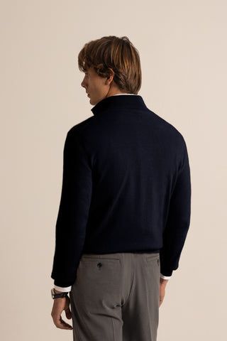 Vicuña Half Zip Funnel Sweater | Navy Blue