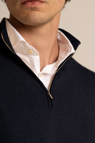 Vicuña Half Zip Funnel Sweater | Navy Blue
