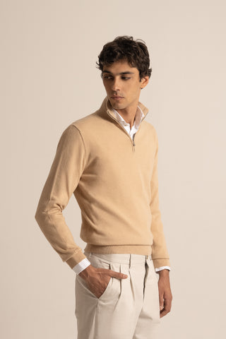 Vicuña Half Zip Funnel Sweater | Champagne