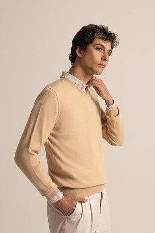 Vicuña V-Neck Sweater | Champagne